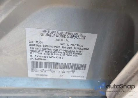 2004 Mazda 6 I z USA, uszkodzony, nr VIN 1YVFP84CX45N47066